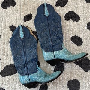 Vintage cowboy boots blue leather size 8 western